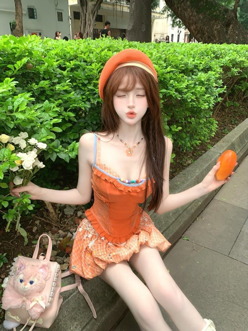 Summer New Orange Dopamine Swe - Cami Top Lace 评论和价格