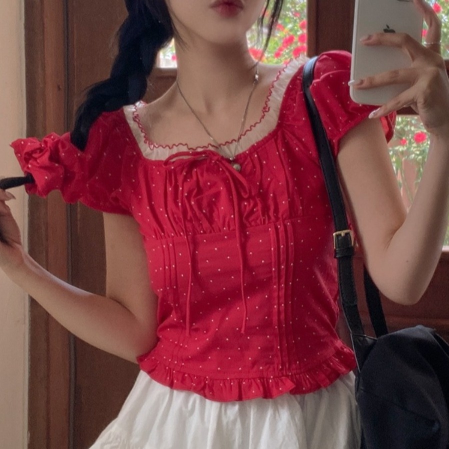 Summer Sweet Bubble Sleeve Pol - Corset Waist Cinch 评论和价格
