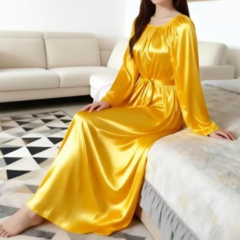 Glossy Ice Silk Night Robe Wit - Robe Silk Women 评论和价格