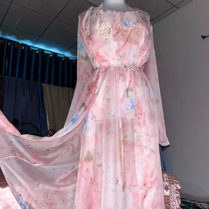 Pink Silk Printed See Through  - Robe Silk Women 评论和价格